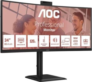 AOC Ecran incurvé 34i 3440x1440 2xHDMI, DP, USB-C - Garantie 5y DP x 1x 1.2 Rotation • Inclinaison • Hauteur • Pivot