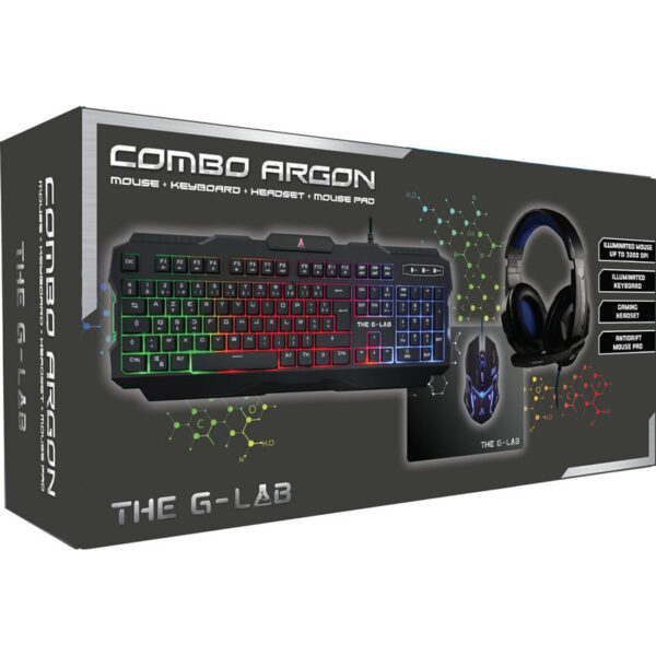 THE G-LAB COMBO ARGON Combo de jeu-4 en 1- Membrane-Rainbow - 3200DPI