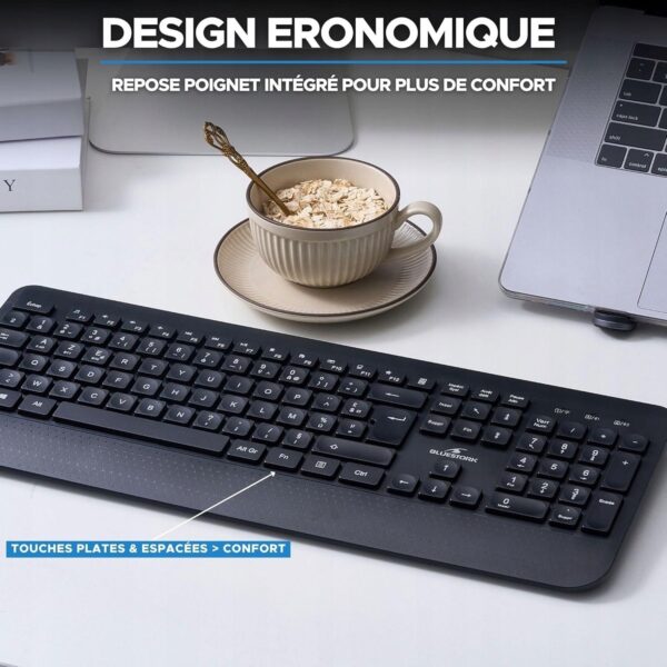 BLUESTORK BS-KB-OFFICE-R2/FR CLAVIER ss/fil RECHARGABLE 2.4G+BTO Noir
