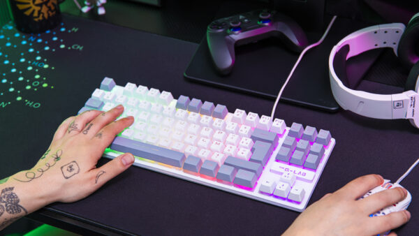 THE G-LAB KEYZ-CAE-TKL-WG Clavier GAMING Membrane RGB TKL Blanc Gris
