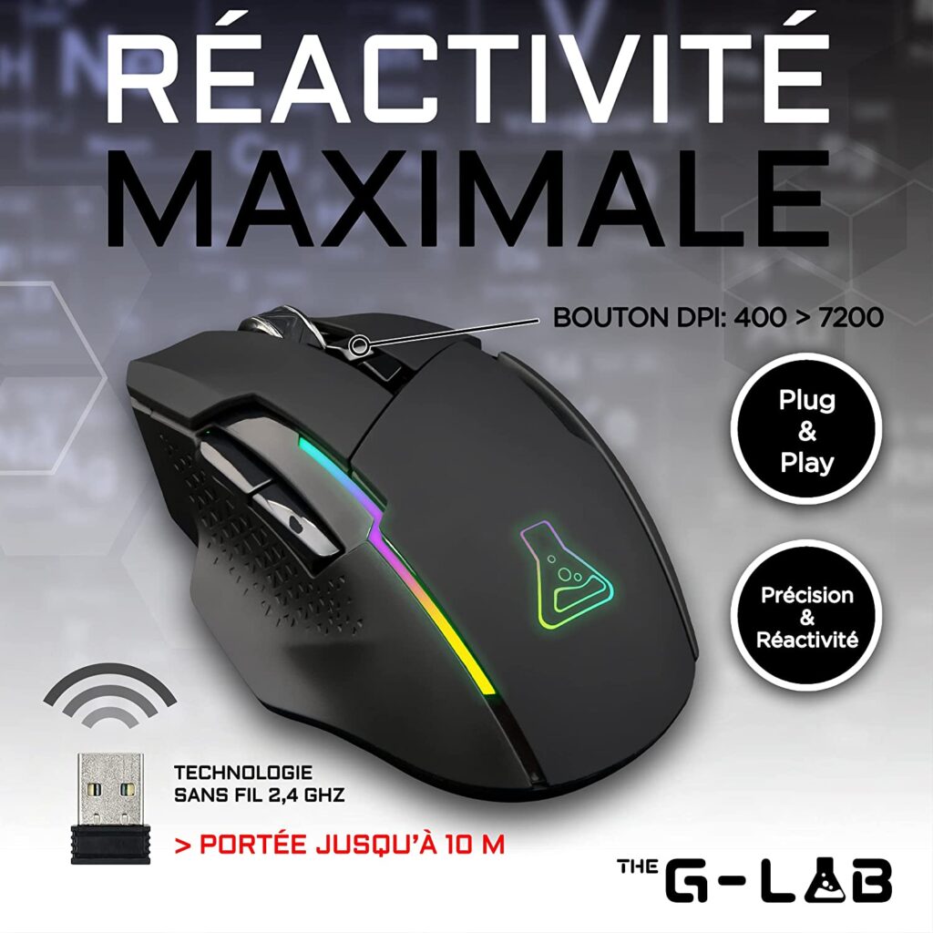 THE G-LAB KULT-CAESIUM SOURIS GAMING RGB 7200dpi s/fil 2.4G/BTO