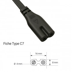 CABLE ALIM. NB CEE 7 (M) > IEC C7 (F) Bipolaire Noir 3.0m * 808311
