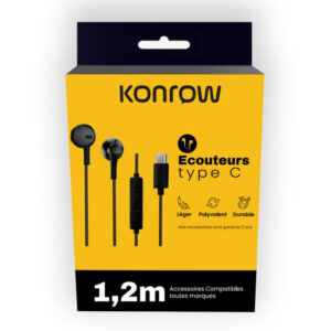 KONROW KE-BTC Ecouteurs USB-C câble 1,20m * Noir