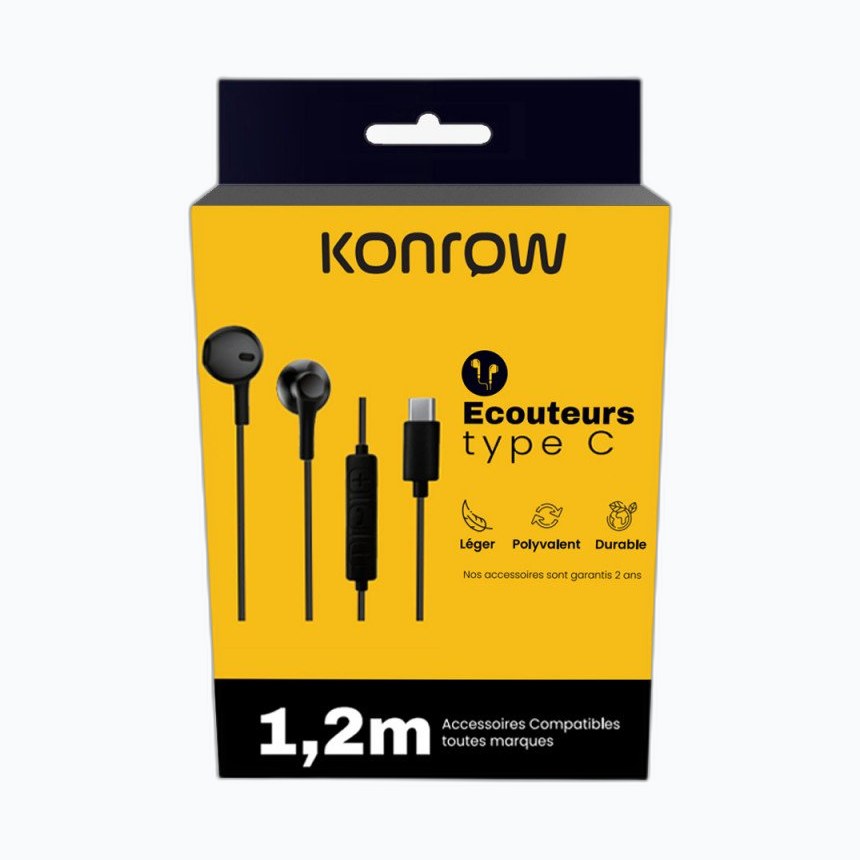 KONROW KE-BTC Ecouteurs USB-C câble 1,20m * Noir