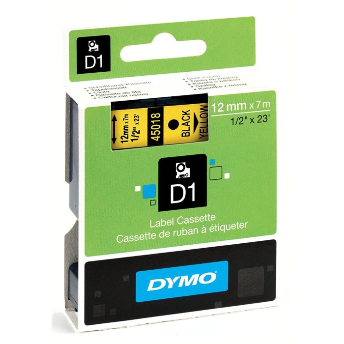 DYMO D1 - Standard Étiquettes - Noir sur jaune - 12mm x 7m