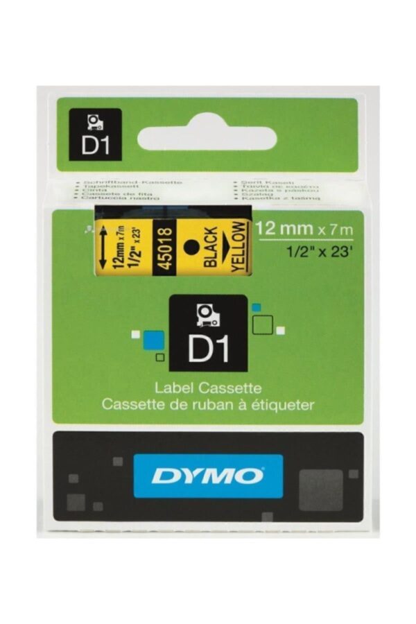 DYMO D1 - Standard Étiquettes - Noir sur jaune - 12mm x 7m