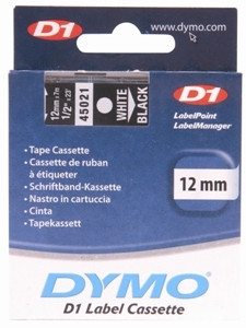 DYMO D1 - Standard Étiquettes - Blanc sur noir - 12mm x 7m