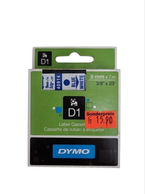 DYMO D1 - Standard Étiquettes - Bleu sur blanc - 9mm x 7m