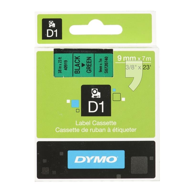 DYMO D1 - Standard Étiquettes - Noir sur vert - 9mm x 7m