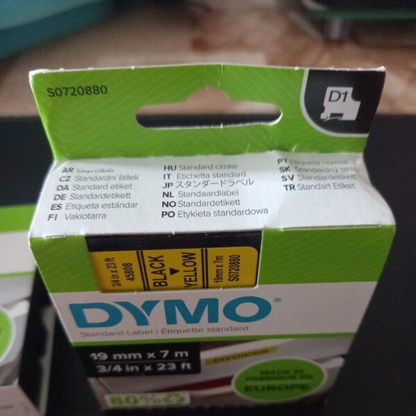 DYMO D1 - Standard Étiquettes - Noir sur jaune - 19mm x 7m