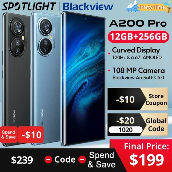 GSM BLACKVIEW A200 Pro 6.67 AMOLED 12/256Bb 66W * NOIR