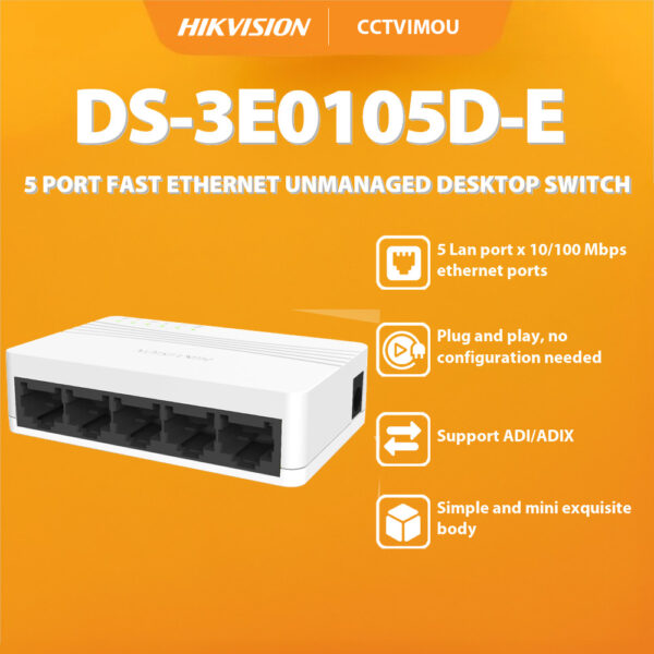 HIKVISION DS-3E0105D-0 (0-STD) SWITCH 5 ports Ethernet 10/100 Mbps RJ