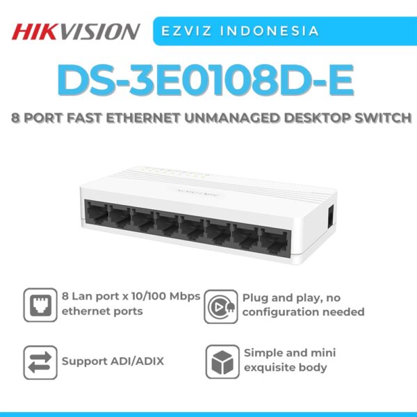 HIKVISION DS-3E0108D-0 (0-STD) SWITCH 8 ports 10/100 Mbps ethernet