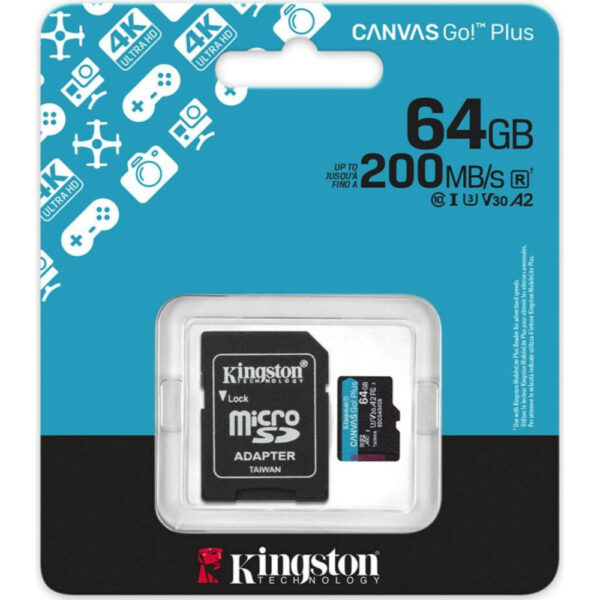 Carte mémoire SD Card 64GB KINGSTON Canvas Go! GEN 4 SDXC adaptateur inclus