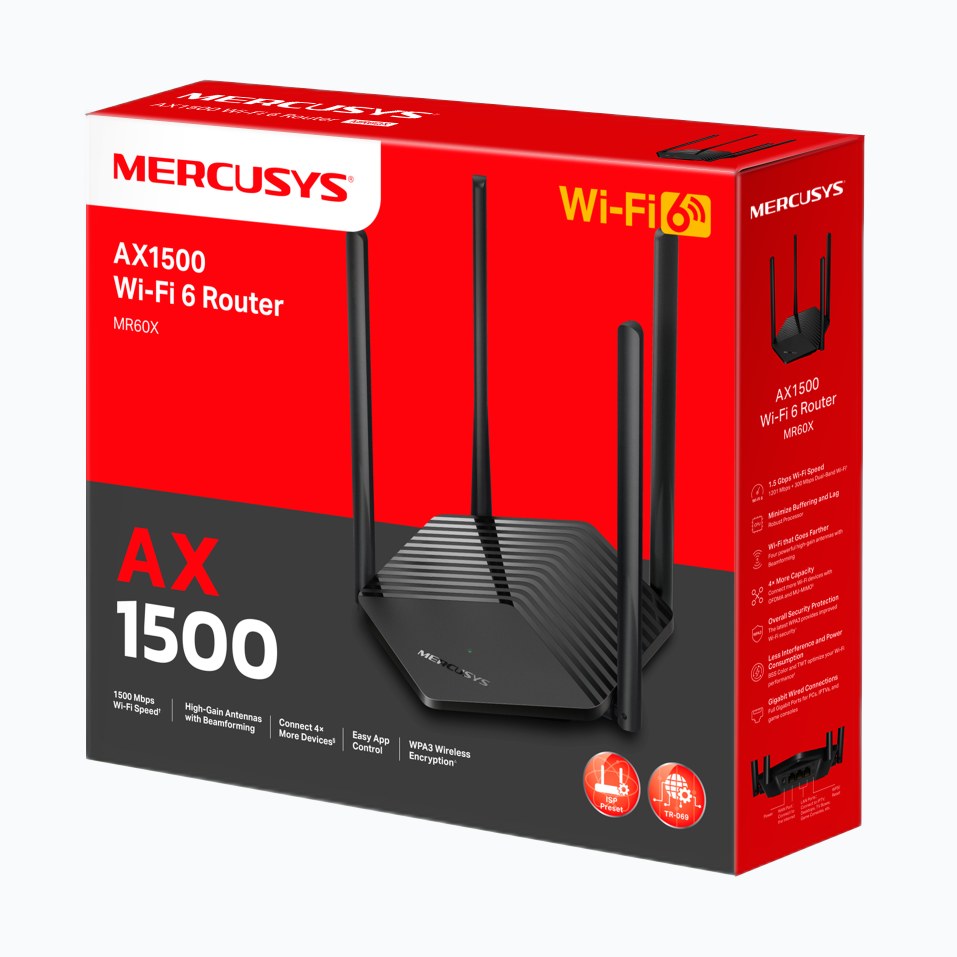 MERCUSYS-MR60X Routeur WiFi 6 AX1500 Dual-Band 3x GbLAN 1xWAN