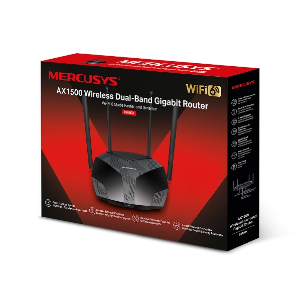 MERCUSYS-MR60X Routeur WiFi 6 AX1500 Dual-Band 3x GbLAN 1xWAN