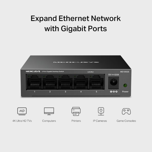 MERCUSYS-MS105GS Switch 5 ports Gigabit port RJ45 10/100/1000Mbps