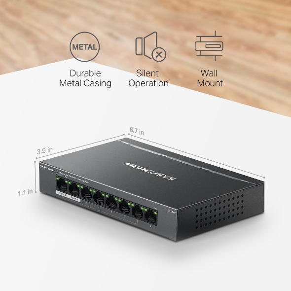 MERCUSYS MS108GP Switch 8 ports GbL dont 7xPoE+ (65W) métal