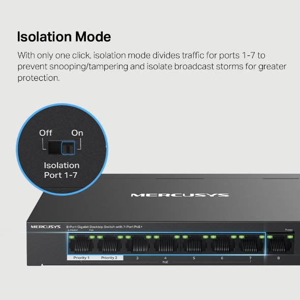 MERCUSYS MS108GP Switch 8 ports GbL dont 7xPoE+ (65W) métal