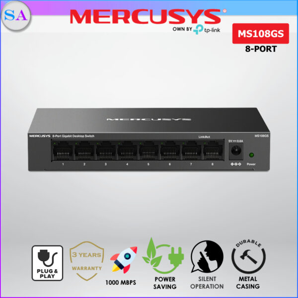 MERCUSYS-MS108GS Switch 8 ports Gigabit port RJ45 10/100/1000 Mbps