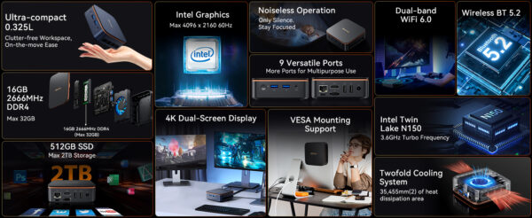 PC BLACKVIEW MP20 Mini PC R3 8/256Go NVMe HDMI/DP WiFi/BT0 W11Pro