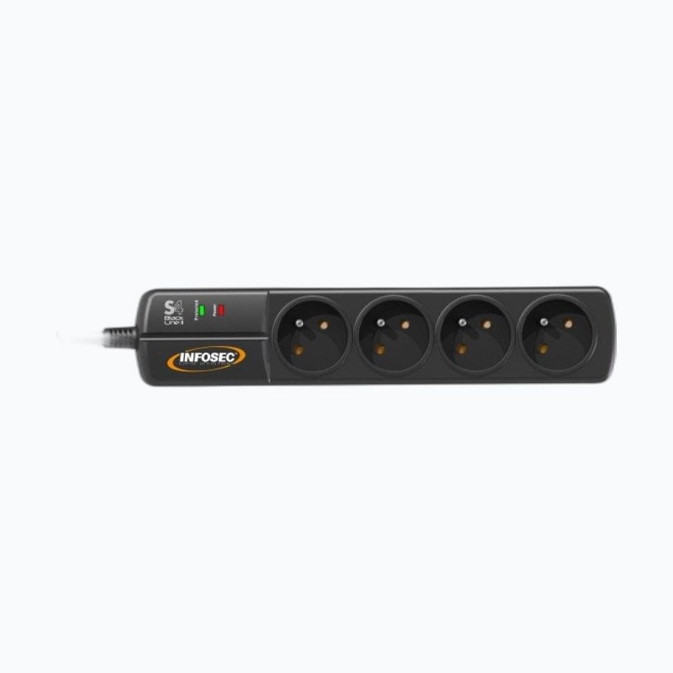 INFOSEC S4 Black Line II Parasurtenseur 4 Prises FR 1,5 m - 2Y