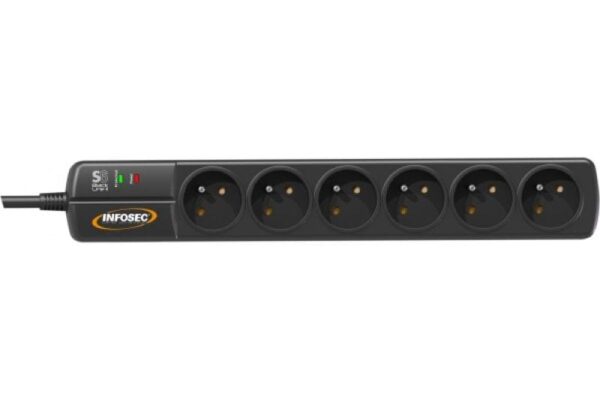 INFOSEC S6 Black Line II Parasurtenseur 6 Prises FR 1,5 m – 2Y