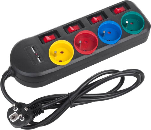 Multiprise 4 prises Maclean MCE229 + Interrupteur 1,50m Noir -79423