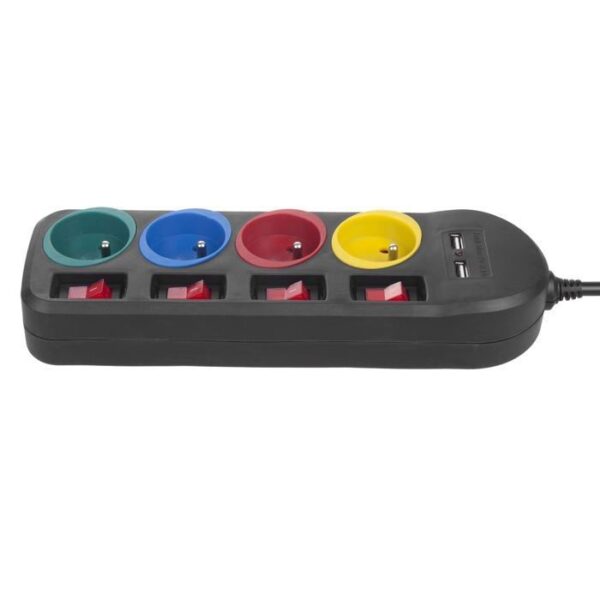 Multiprise 4 prises Maclean MCE229 + Interrupteur 1,50m Noir -79423