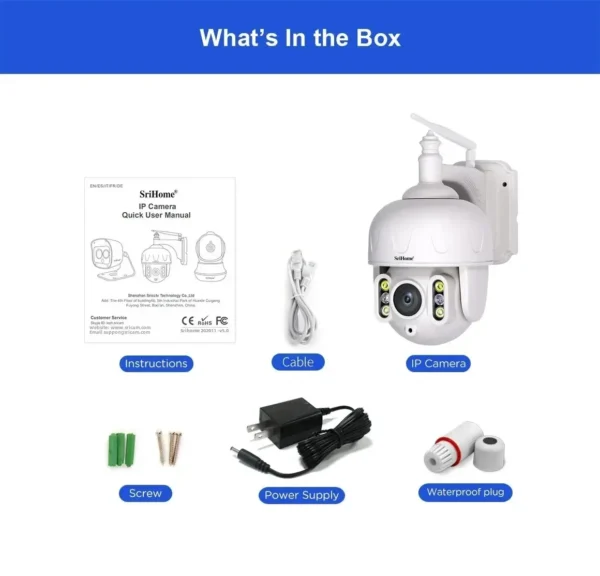 SriHome SH028C-5MP * Caméra IP 5MP PTZ EXT. Bi-Dir IR WiFi/4G ONVIF