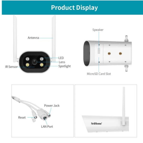 SriHome SH037-5MP * Caméra IP 5MP H.265 EXT. Bi-Dir. IR WiFi ONVIF