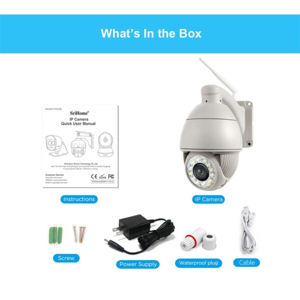 SriHome SP008-5MP * Caméra IP 5MP H.265 EXT. Bi-Dir. IR WiFi ONVIF