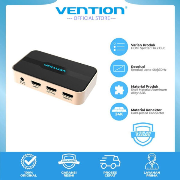 Splitter HDMI 4K Vention 2 ports (Noir/Or) - ACBG0-EU
