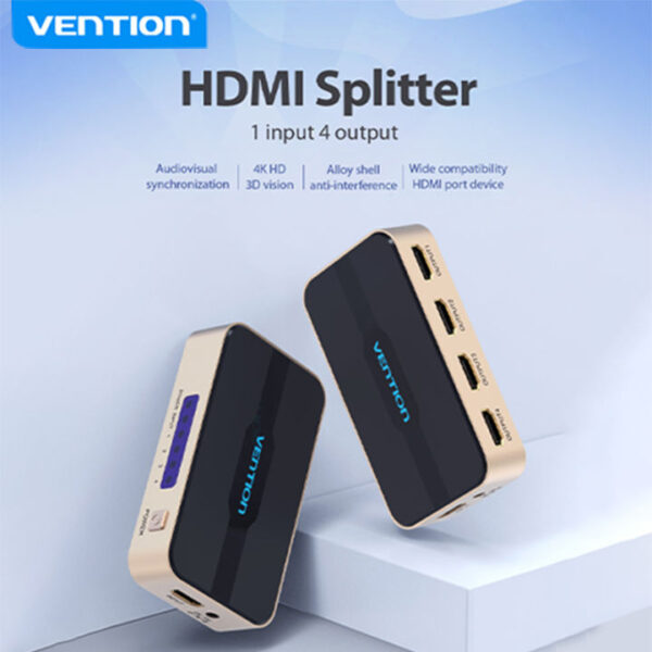 Splitter HDMI 4K Vention 4 ports (Noir/Or) - ACCG0-EU