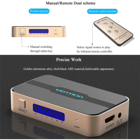 Switch HDMI Vention 5 ports (5 entrées / 1 sortie) (Noir/Or) - ACDG0