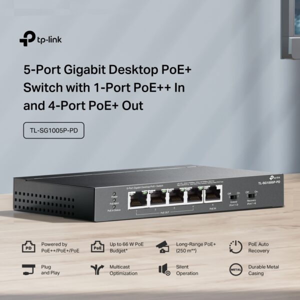 TP-LINK TL-SG1005P * SWITCH 5 ports GbLAN dont 4xPoE (65W)
