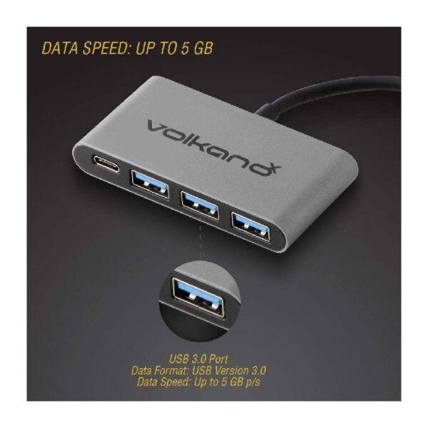 VOLKANO VK-20058-BK HUB USB-C vers 3x USB3.0 +Charge USB-C