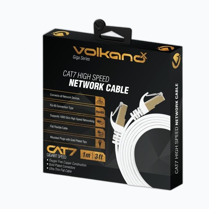 VOLKANO VK-20064-WT GIGA CABLE RESEAU RJ45 CAT.7 PLAT * 3M BLANC