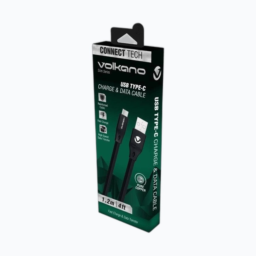 VOLKANO VK-20085-BK SLIM Series Cable USB > USB-C Plat 1,2m * NOIR