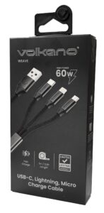 VOLKANO VK 20111 - CABLE 3-en-1 USB vers MicroUSB/USB-C/Lightning