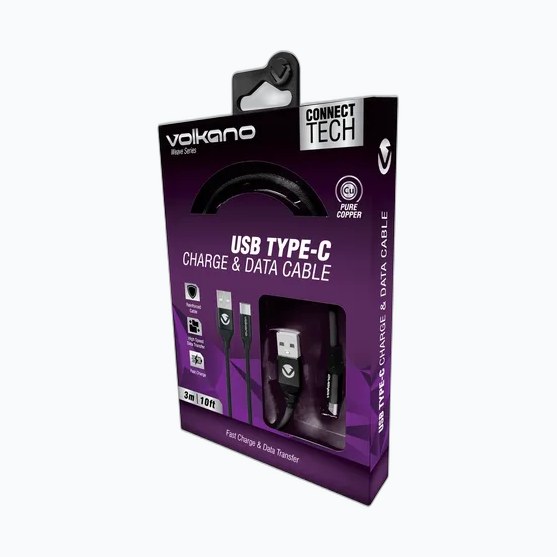 VOLKANO VK-20145-BK WEAVE Series Cable USB > USB-C Tressé 3,0m * NOIR