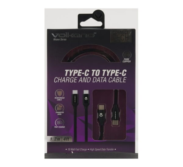 VOLKANO VK-20167-BK WEAVE Series USB-C (M/M) 1,2m 18W * Noir