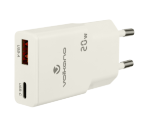 VOLKANO VK-8063-WT Mighty Series 20W Dual USB-A &USB-C GaN Wall Charg