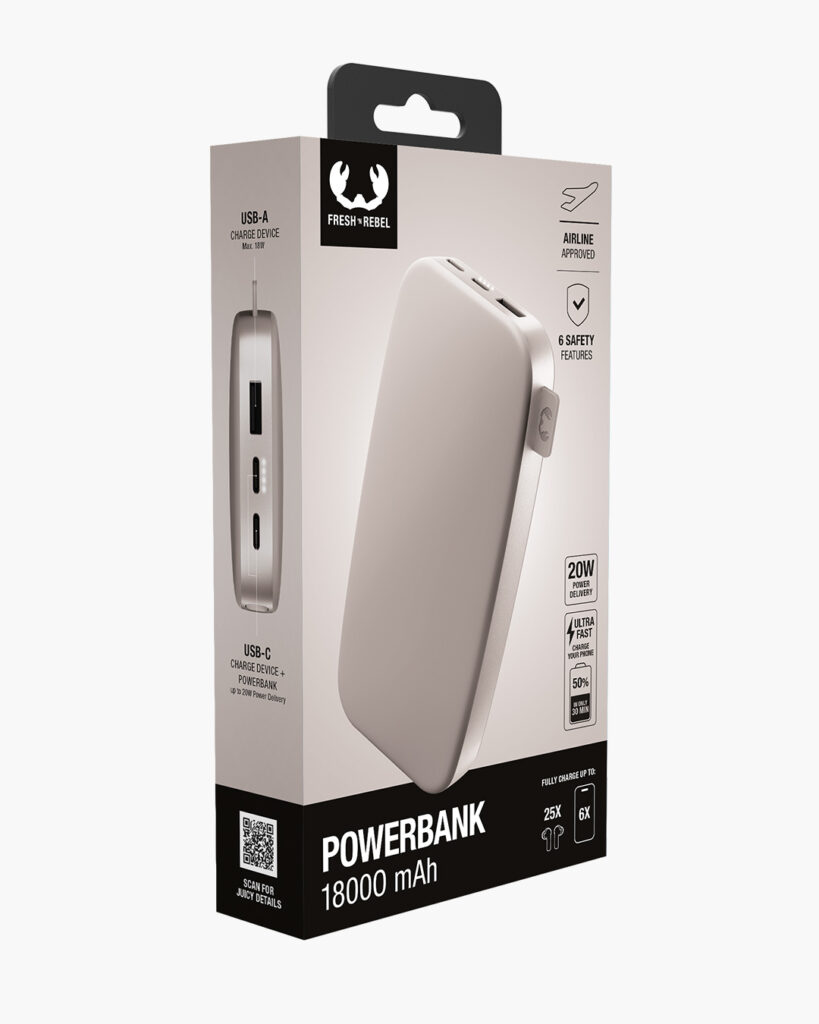 FRESH N REBEL - Powerbank 18000 mAh USB-C - Ultra Fast Charging & 20W