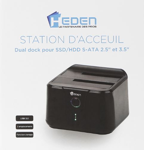 HEDEN Dock DUAL pour 2 disques SATA 3,5''/2,5'' USB3.0 +Clonage
