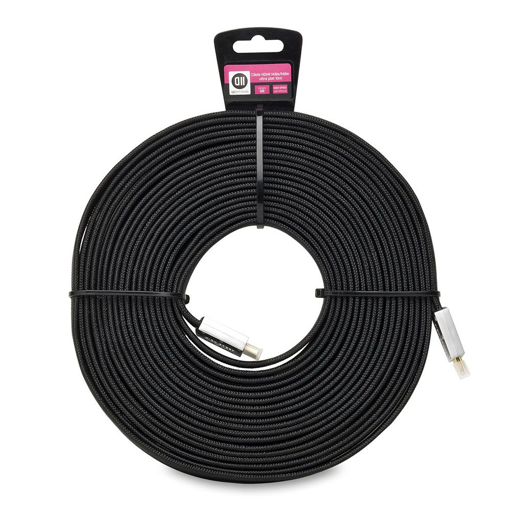 D2 - CABLE HDMI (M/M) Ultra plat Accroche cavalier * 10M