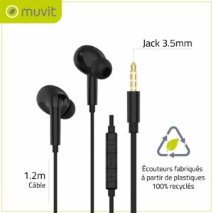 D2 - ECOUTEURS filaires INTRA +enrouleur Jack 3,5mm * 1,10m