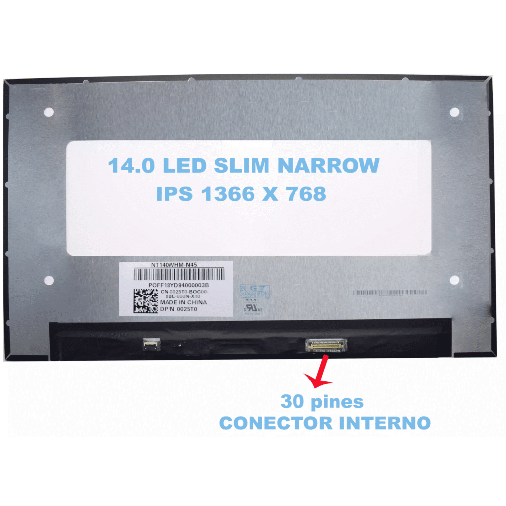 DALLE LED 14 Slim 1366x768 30pins BRILLANTE CONNECTEUR DROIT