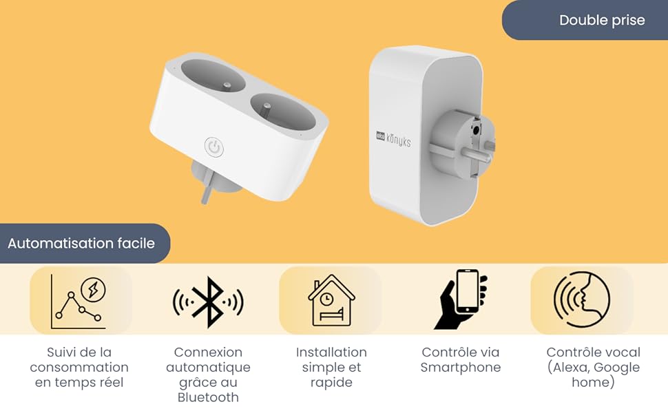 KONYKS PRISKA FR DUAL PACK 2 Prises électrique INT. Wi-fi/BT/FR 16A