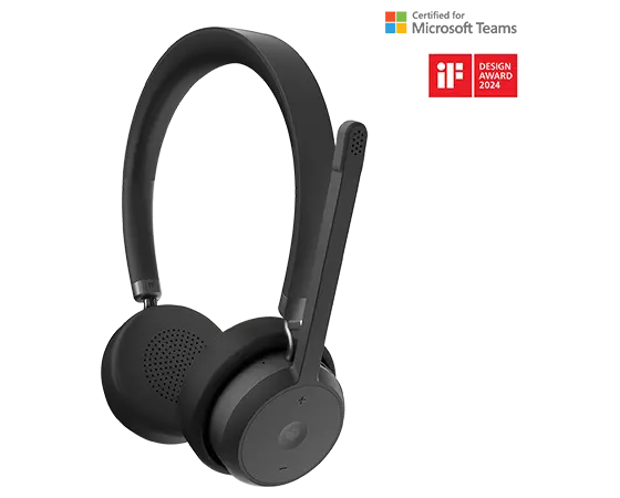 Casque Bluetooth sans fil Lenovo noir certifié Microsoft Teams microphone